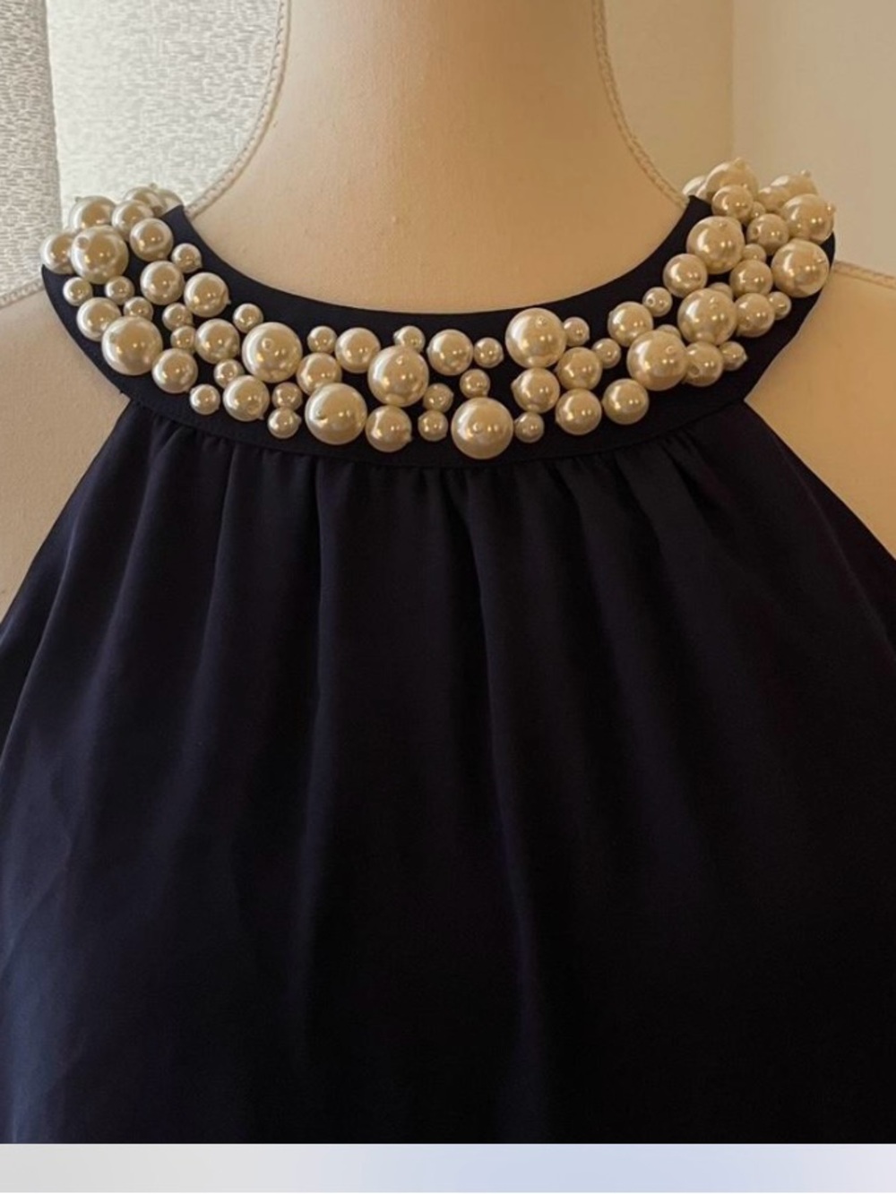 Lilly Pulitzer Navy Pearl-Embellished Halter Top - Picture 2 of 4